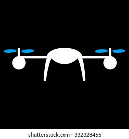 Airdrone vector icon. Style is bicolor flat symbol, blue and white colors, rounded angles, black background.