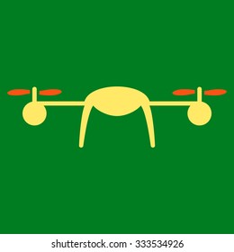 Airdrone vector icon. Style is bicolor flat symbol, orange and yellow colors, rounded angles, green background.
