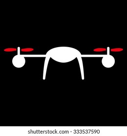 Airdrone vector icon. Style is bicolor flat symbol, red and white colors, rounded angles, black background.
