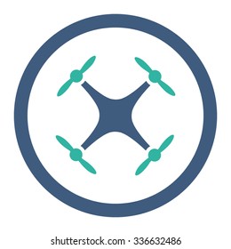 Airdrone vector icon. Style is bicolor flat rounded symbol, cobalt and cyan colors, rounded angles, white background.