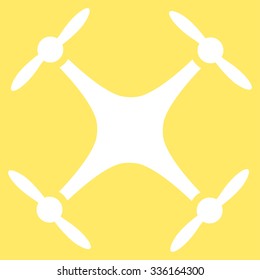 Airdrone vector icon. Style is flat symbol, white color, rounded angles, yellow background.