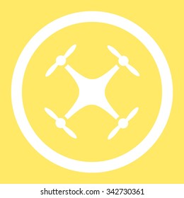 Airdrone vector icon. Style is flat rounded symbol, white color, rounded angles, yellow background.