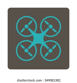 Airdrone vector icon. Style is flat rounded square button, cyan and grey colors, white background.