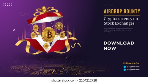 Airdrop Banner, Celebration Anniversary Crypto, Crypto Gift Banner Vector Illustration