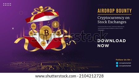 Airdrop Banner, Celebration Anniversary Crypto, Crypto Gift Banner Vector Illustration