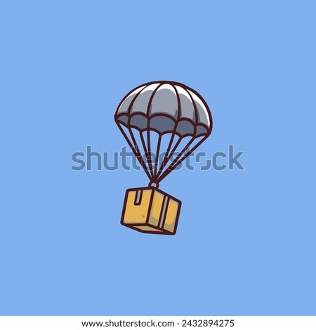 Airdrop box with parachute airborne in the sky vector isolated illustration