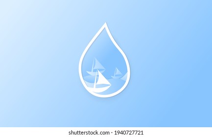 Airdrop design in paper cut style, inside which there are several ships