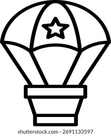 The airdrop icon with the iconic star represents military logistics, parachuting, and tactical deployment.