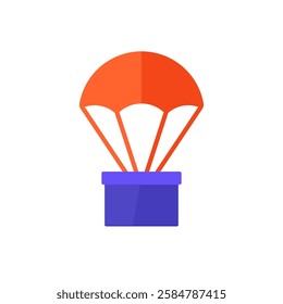 airdrop icon with parachute and box, flat design