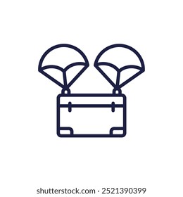 airdrop icon with two parachutes and a box, line vector design