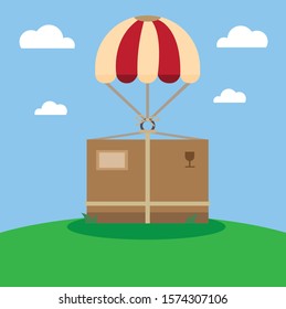 airdrop package delivery in flat illustration vector