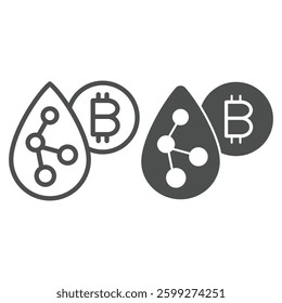 Airdrop projects with bitcoin coin line and solid icon, neural network concept. Vector graphics. Drop with connections and coin sign on white background, outline style icon for mobile or web design