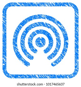 Airdrop Source rubber seal stamp watermark. Icon vector symbol with grunge design and corrosion texture in rounded frame. Scratched blue sticker on a white background.