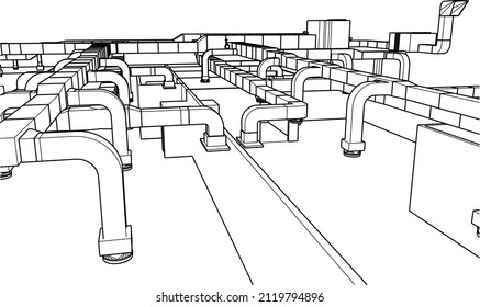 Airducts BIM design perspective 3d illustration eps 10