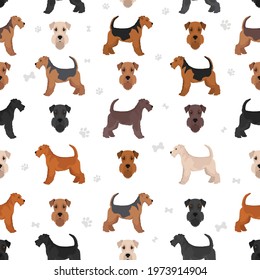 Airedale terrier all colours seamless pattern. Different coat colors set. Vector illustration