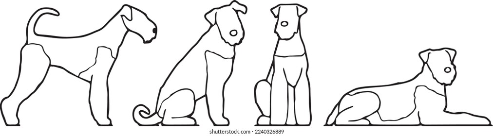 Airedale Terrier cute dog breed icon portrait doodle line art vector illustration