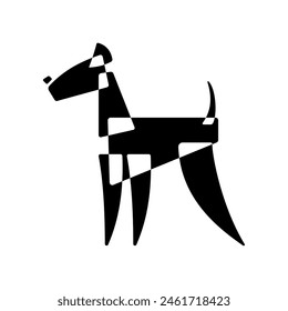 Airedale Terrier. Dog breed silhouette. Icon template. Avantgarde graphic style. Black and white vector Illustration on a white background.