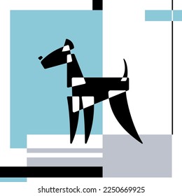 Airedale Terrier. Dog breed silhouettes. Card template. Avantgarde graphic style. Vector Illustration on an abstract background. SSTKabstract