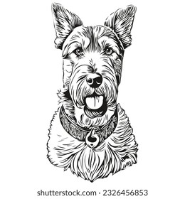 Airedale Terrier dog logo vector black and white, vintage cute dog head engraved sketch drawing