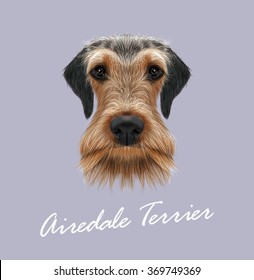 Airedale Terrier Dog Portrait. Vector illustrated Portrait of Airedale Terrier on blue background