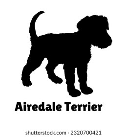 Airedale Terrier Dog puppies silhouette. Baby dog silhouette. Puppy