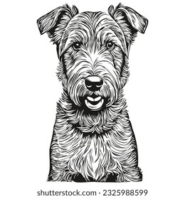 Airedale Terrier dog realistic pencil drawing in vector, line art illustration of dog face black and white