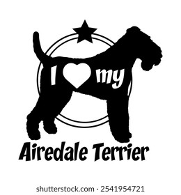 Airedale Terrier Hund Silhouette, ich liebe meinen Hund, Hund, Hunderassen, Logo, Vektor, Silhouette, Tier, Illustration, Symbol, Zeichen, schwarz, Haustier,