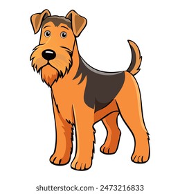 Airedale Terrier dog vector illustration isolated on white background in cartoon style.