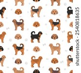 Airedale terrier Poodle seamless pattern. Airedoodle clipart. Different coat colors set.  Vector illustration