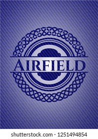 Airfield emblem with denim high quality background