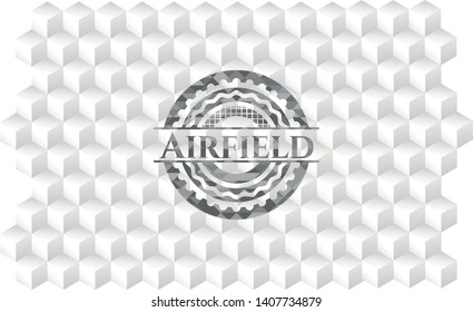 Airfield grey emblem with geometric cube white background