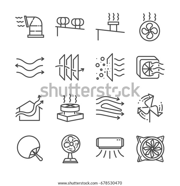 風量ラインアイコンセット 風量 タービン ファン 換気扇 換気扇などのアイコンが含まれています のベクター画像素材 ロイヤリティフリー 678530470
