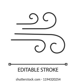 Airflow linear icon. Wind. Thin line illustration. Windy weather. Air ventilation. Contour symbol. Vector isolated outline drawing. Editable stroke