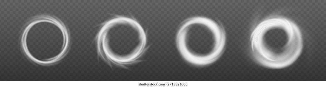 Airflow swirl vortex in circular white motion forms cool fan symbol. Fresh wave energy flows through vector whirlpool design with isolated rotation accent.