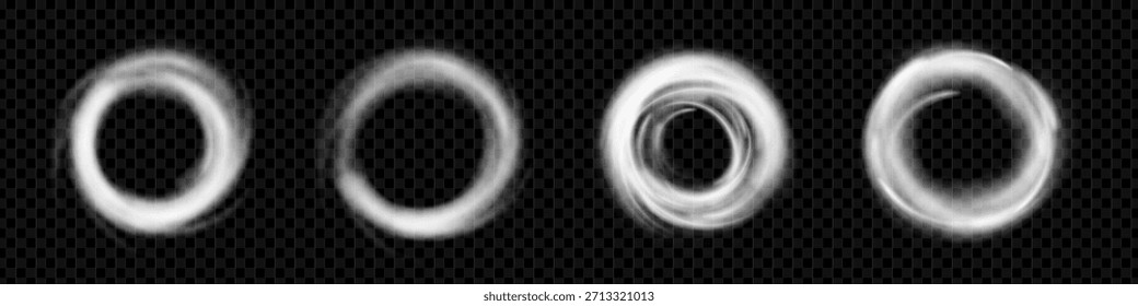 O vórtice de espiral de fluxo de ar cria movimento circular frio em forma de ventilador branco abstrato. Formas de energia de ondas frescas limpam o símbolo de redemoinho com estilo de vetor brioso.