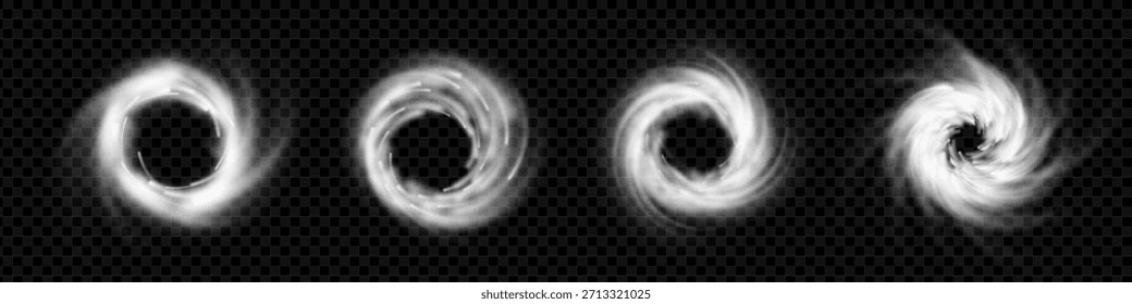 Vórtice de espiral de fluxo de ar forma movimento circular frio em forma de turbina branca. Energia de ondas frescas constrói símbolo de redemoinho brioso com sução e foco de pureza.