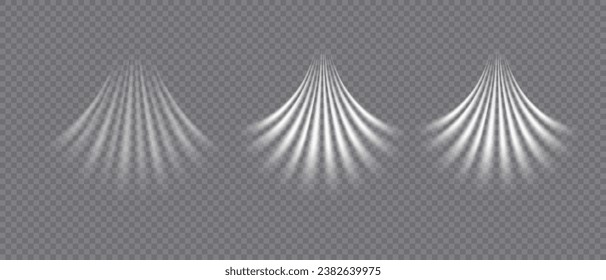 Flujo de aire, humos blancos o efecto de movimiento de brisa fría, aislado en un fondo transparente. Representación vectorial realista de corrientes de viento abstractas, movimientos de polvo o líneas de arañazos.