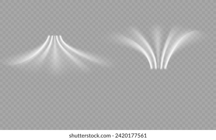 Airflow, white fumes or chilly breeze movement effect, isolated on a transparent background. Realistic vector depiction of abstract wind currents, dust movements or scratch lines.