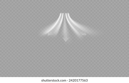 Flujo de aire, humos blancos o efecto de movimiento de brisa fría, aislado en un fondo transparente. Representación vectorial realista de corrientes de viento abstractas, movimientos de polvo o líneas de arañazos.