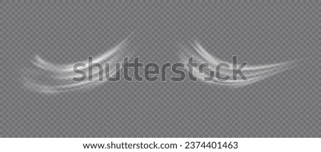 Airflow, white fumes or chilly breeze movement effect, isolated on a transparent background. Realistic vector depiction of abstract wind currents, dust movements or scratch lines.