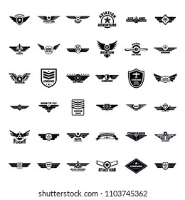 Airforce military army badge logo icons set. Simple illustration of 36 airforce military army badge logo vector icons for web