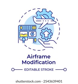 Airframe modification multi color concept icon. Aircraft maintenance, engineering. Round shape line illustration. Abstract idea. Graphic design. Easy to use in infographic, presentation