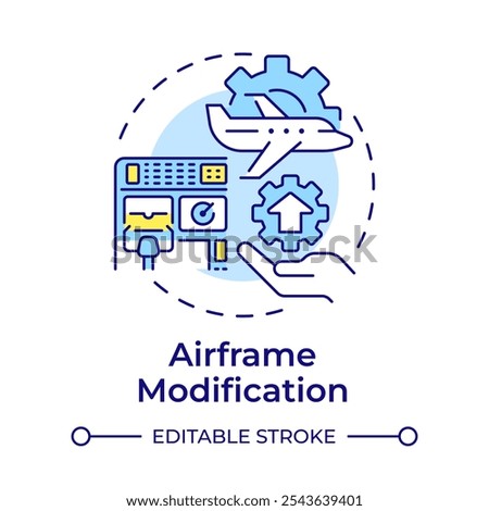 Airframe modification multi color concept icon. Aircraft maintenance, engineering. Round shape line illustration. Abstract idea. Graphic design. Easy to use in infographic, presentation