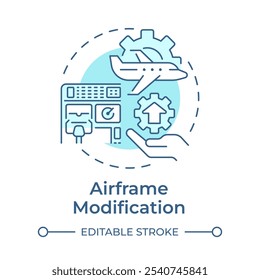 Airframe modification soft blue concept icon. Aircraft maintenance, engineering. Round shape line illustration. Abstract idea. Graphic design. Easy to use in infographic, presentation