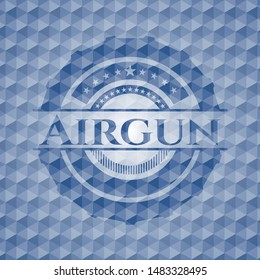 Airgun blue emblem or badge with abstract geometric pattern background. Vector Illustration. Detailed.