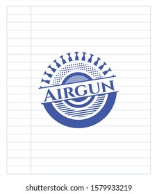 Airgun emblem with pen effect. Blue ink. Vector Illustration. Detailed.
