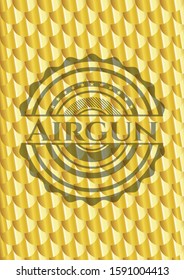 Airgun gold badge or emblem. Scales pattern. Vector Illustration. Detailed.