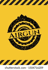 Airgun grunge black emblem with yellow background, warning sign. Vector Illustration. Detailed.