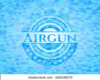 Airgun light blue emblem with mosaic ecological style background. 
