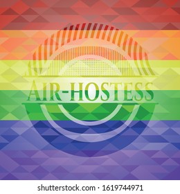 Air-hostess emblem on mosaic background with the colors of the LGBT flag
